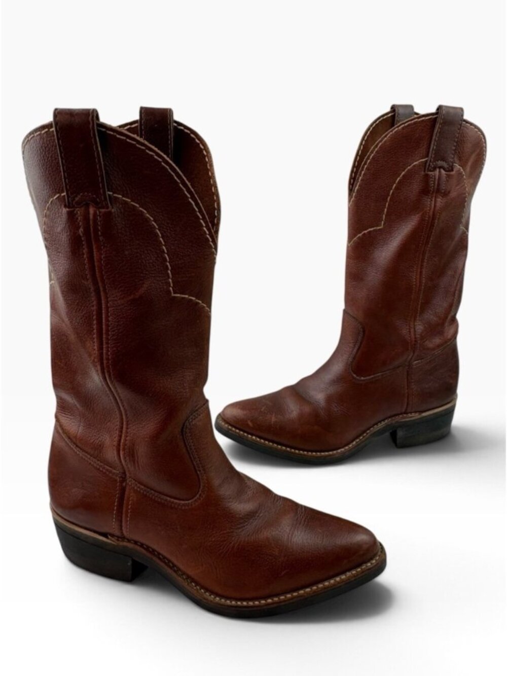 -Goodyear Western Cowboy Boot Mens 10.5 Brown Leather Oil Resistand Sole Pull On